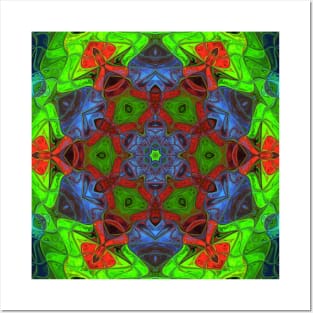 Mosaic Mandala Flower Red Green and Blue Posters and Art